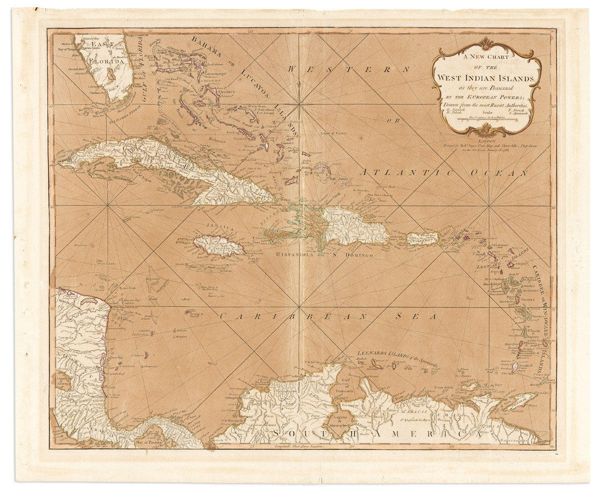 (CARIBBEAN.) Robert Sayer. A New Chart of the West Indian Islands; as they are Possessed by the European Powers.